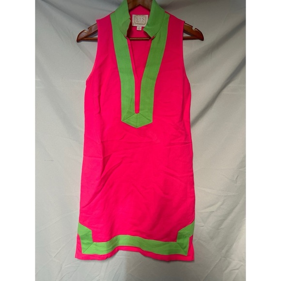 STS Vibrant Pink and Green Sleeveless Dress - Picture 1 of 3